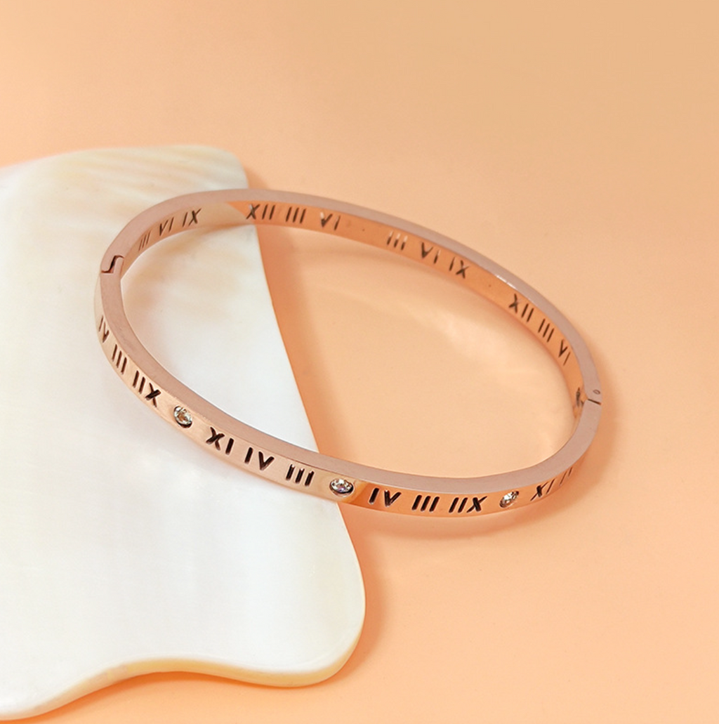 Women's Titanium Steel Roman Numeral Diamond Bracelet