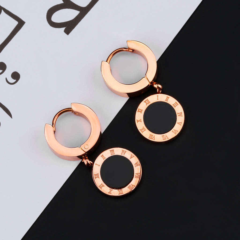 Roman Numerals Circle Round Cake Earrings