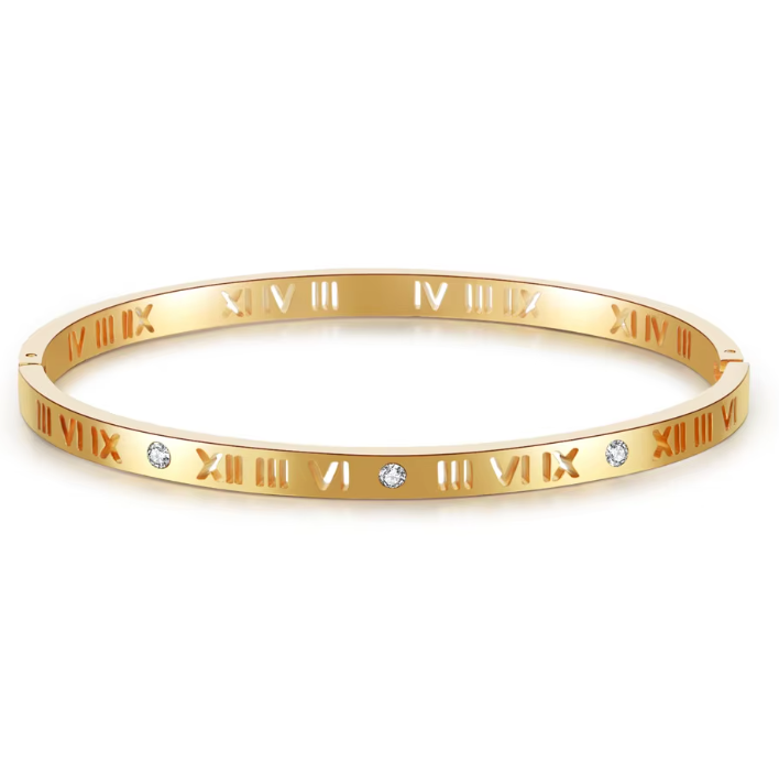 Women's Titanium Steel Roman Numeral Diamond Bracelet