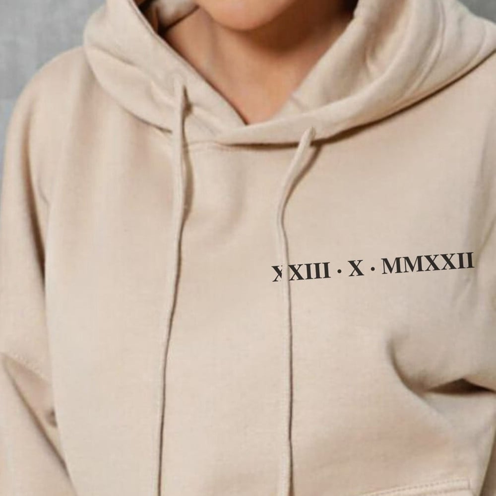 Roman Numeral Printed Hoodie for Women